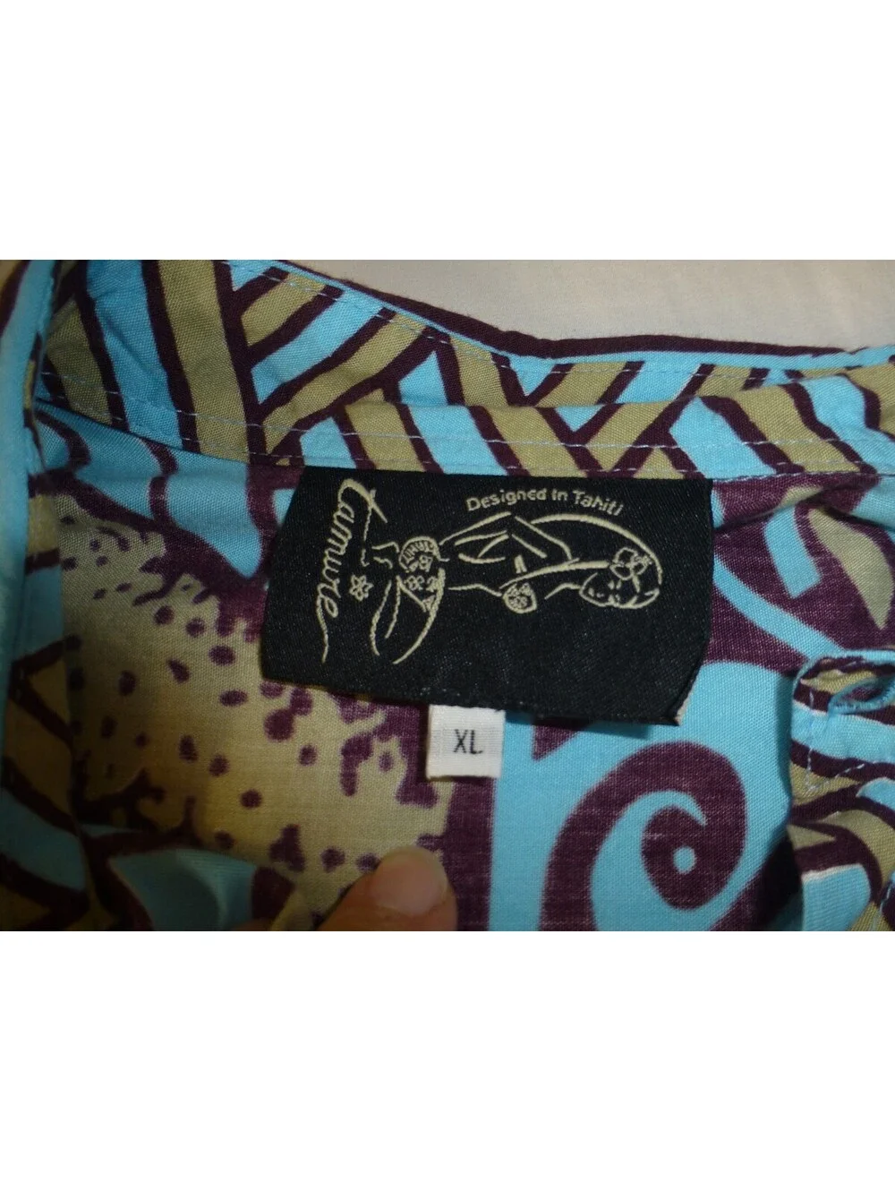 Kamure Designed in Tahiti Men's XL Rayon Tribal Print Hawaiian Button Down G4A